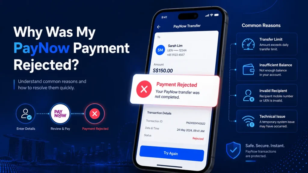 Common reasons a PayNow payment gets rejected, including transfer limits, insufficient balance, invalid recipient details, and technical issues